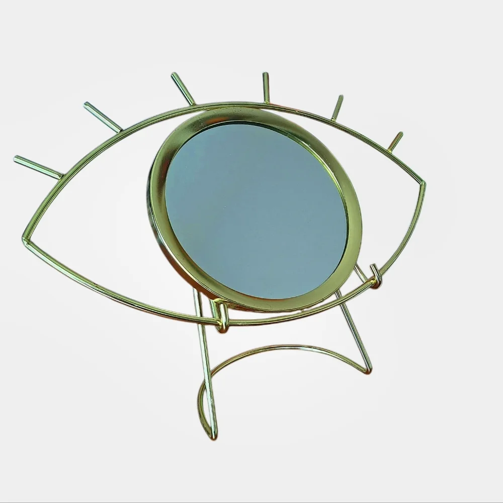 Eyelash Mirror Framed Gold Metal With Stand - Picture 5 of 10